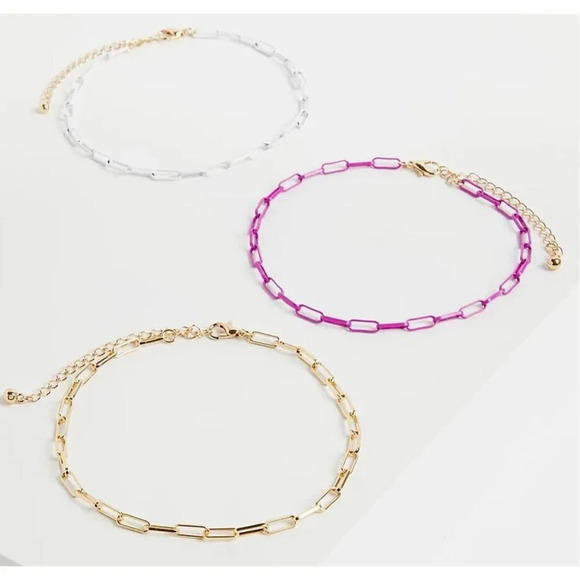 Torrid White-Pink-Gold Matte Finish Chain-Link Anklets-Set of 3 - Picture 3 of 3